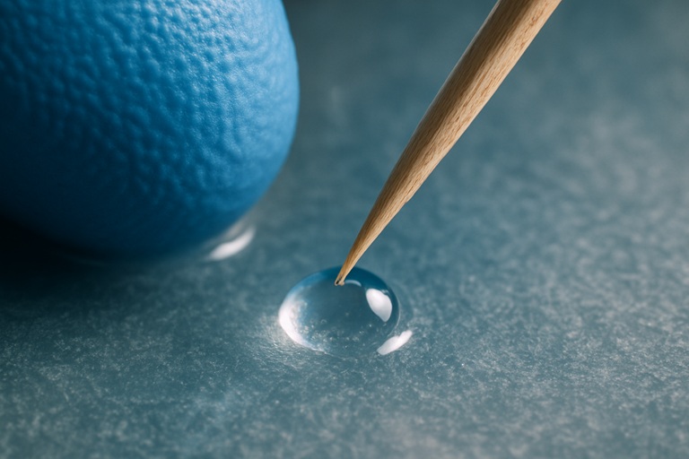Macro shot of manually popping a bubble in partially cured resin with a toothpick