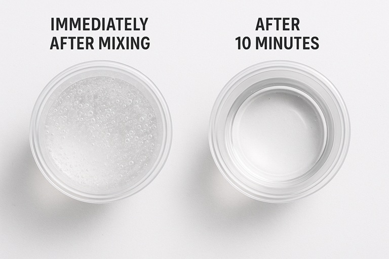 Comparison of epoxy resin immediately after mixing versus after a 10-minute degassing period