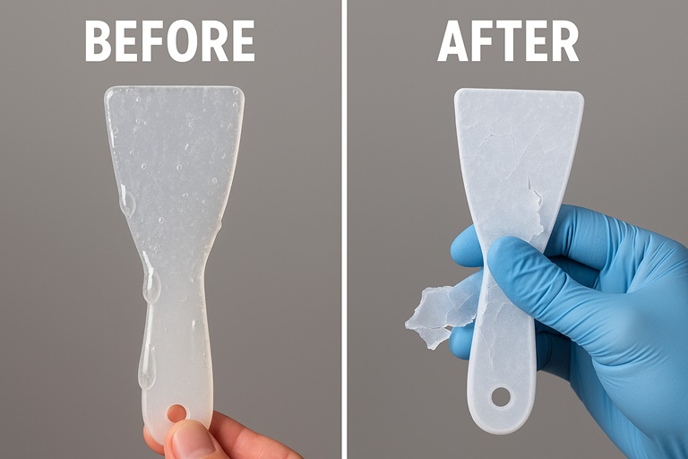 Using the freezer trick to crack and remove cured resin from a plastic tool